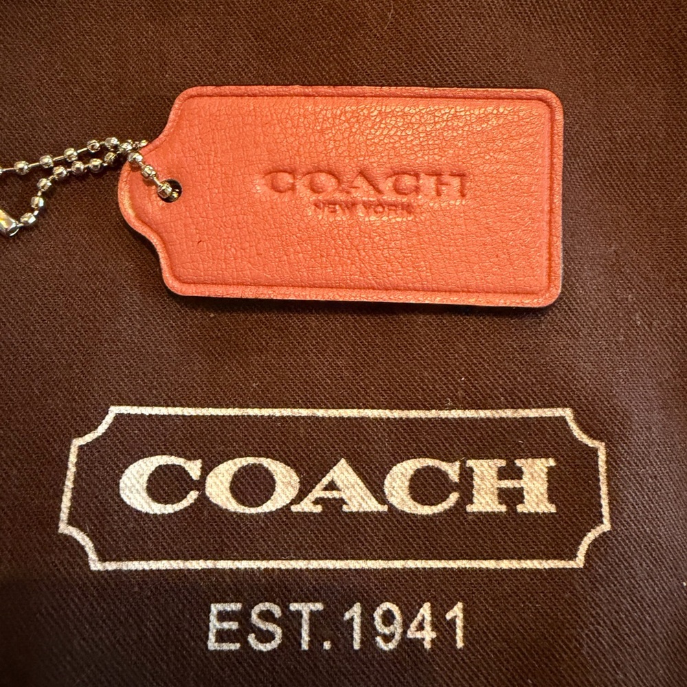 Coach Pink Leather Tag with Silver Chain